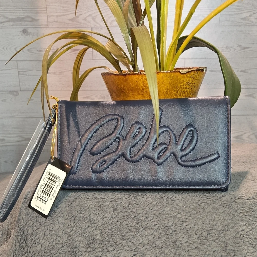 Bebe Louisa Trifold Wristlet Wallet Navy Blue